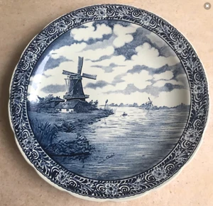 GRAND PLAT OU ASSIETTE MURALE "BOCH" - DELFTS MOTIF MOULIN SIGNE CHATTEL - Bild 1 von 3