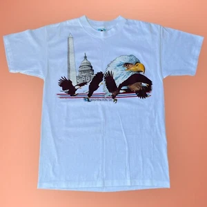 T-shirt vintage anni 80 Arlecchino Washington uomo grande aquila USA 1986 punto singolo - Foto 1 di 7