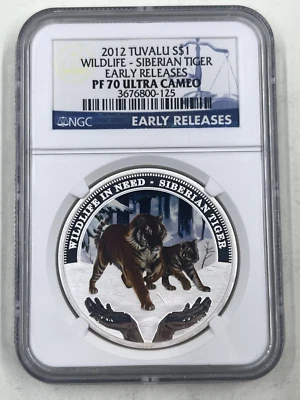 2012 Tuvalu S$1 NGC PF70 Ultra Cameo Wildlife Siberian Tiger - Image 1 of 4