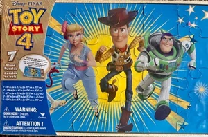New! Disney Toy Story 4 - 7 Jigsaw Puzzles in Wood Storage Box - Picture 1 of 2