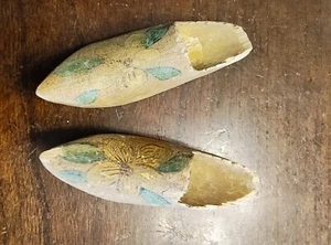 Miniature Wooden Dutch Clogs Hand Painted Flowers Carved Vintage - Picture 1 of 5