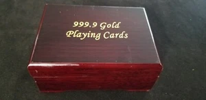 999.9 GOLD FOIL PLAYING CARDS COMPLETE IN PORTABLE WOOD BOX - Picture 1 of 3