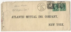 Copertina USA 1879 New York a Boston Negativo Quadrato Fantasia Lettera J Annullo 3c Coppia - Foto 1 di 2