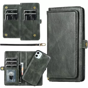 For iPhone 14 13 12 11 Pro Max Wallet Flip Case Magnet Detachable Leather Cover - Picture 1 of 18
