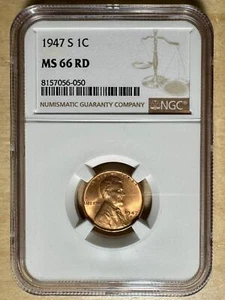 1947-S Lincoln Cent 1¢ - NGC MS 66 RD FULL RED - Wunderschön! - Bild 1 von 4