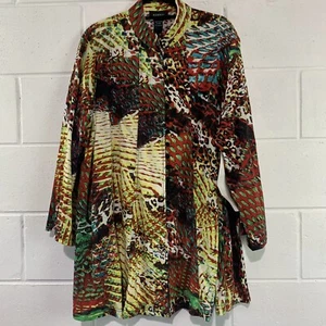 Ashro NWOT multicolor mandarin collar button up tunic top Size XXL - Imagen 1 de 8