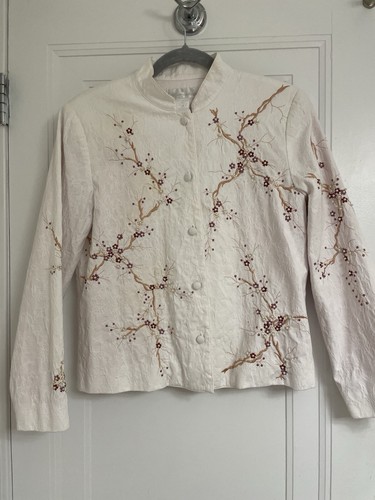 OFF WHITE Blazer giacca donna bianco sporco ricamato perline morbidi dintorni taglia small