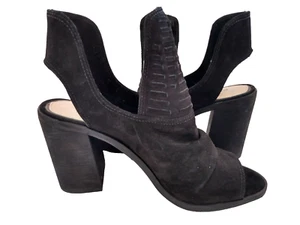 Gianni Bini Booties Size 8 M Black Suede Leather Open-Toed Shoe High Block Heel - Picture 1 of 23