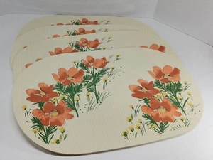 VINTAGE 60's,70's  VERA NEUMANN CORAL POPPYS OVAL VINYL PLACEMATS SET OF 4 - Picture 1 of 12