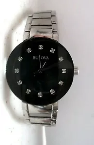 BULOVA 96p172 SILVER WOMEN'S WATCH BLACK FACE - Picture 1 of 12