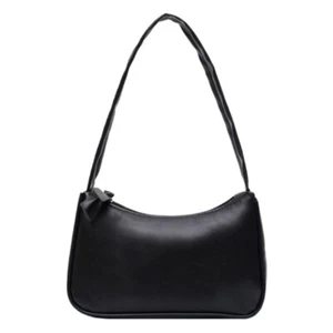 Bolso de hombro de cuero PU suave para mujeres color liso moda negro - Imagen 1 de 12