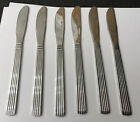 Vintage 6 X Sunnex Ribbed / Stripe Stainless Steel 20cm Dinner Knives - Cutlery