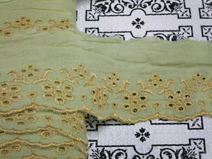 3 Yards in 2" Breite in dunklem Nilgrün und Stickerei Gold Farbe High End Baumwolle - Bild 1 von 4
