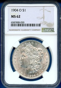 1904 O NGC MS62 Morgan Silver Dollar $1 US Mint 1904-O MS-62 Blast White - Picture 1 of 3