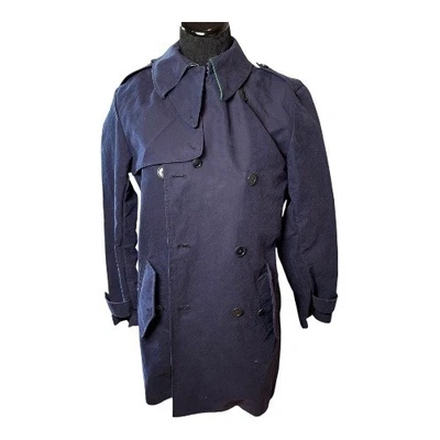 Ralph Lauren Trench Coat Women's 8 Blue Cotton, green lamb suede. Missing belt. - Image 1 of 4