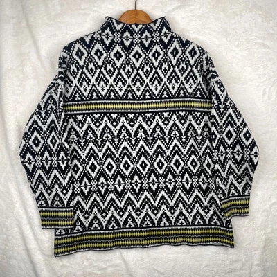 Tahari Sweater  Womens 1X Black White Geometric Diamond Mock Neck Pullover Ski - Image 1 of 4