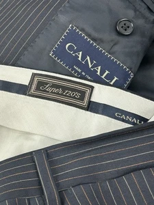 Canali Super 120s Wolle Herren Italy Anzug Blazer Größe 42.R Marine Nadelstreifen 34X32 - Bild 1 von 24