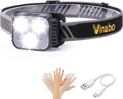 Vinabo Linterna Frontal Recargable, Sensor De Movimiento De Linterna Frontal LED - Imagen 1 de 4