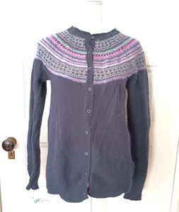 Tabitha Webb Cardigan Sweater Lambswool Fair Isle Navy Blue Pink Traditional S - Picture 1 of 7