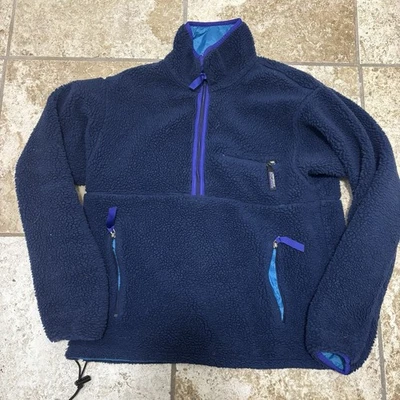 VTG 90s Patagonia Glissade Jacket Mens Medium Blue Deep Pile Fleece Reversible - Image 1 of 4
