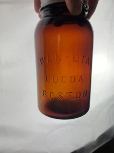 Amber Brown WAN-ETA COCOA BOSTON Jar W Zinc Presto Lid #6 - Bigger Than Pint - Picture 1 of 8