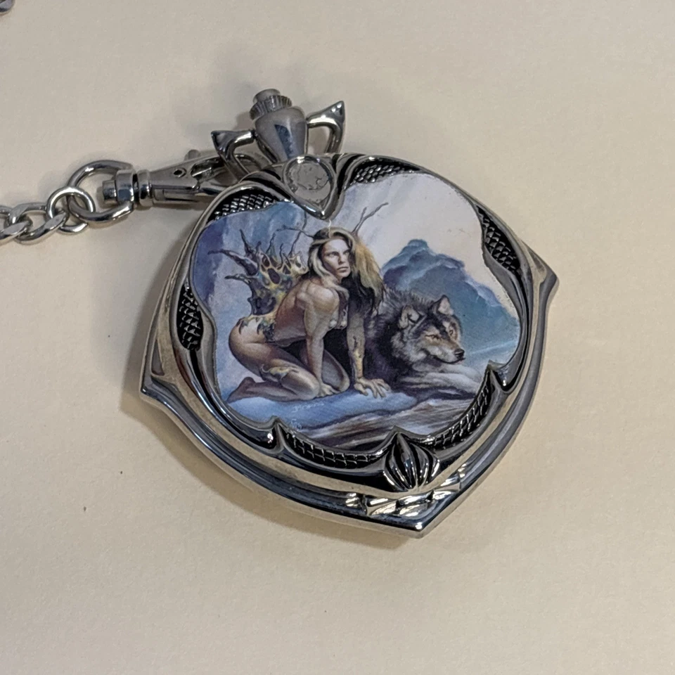 Reloj Bolsillo Raro Franklin Como Nuevo Boris Vallejo Calendario Marzo Niña Piedra Caballero Foto 1 de 4