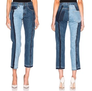NWT Rag & Bone Magnolia Two-Toned Cropped Denim Jeans Patchwork Reworked Size 31 - Picture 1 of 10