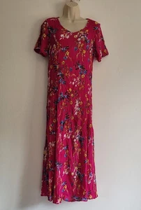 Ladies Woman Within Crinkle Maxi Dress Size 14/16 Pink Floral V neck SS - Picture 1 of 15