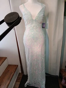 Prom Dress Size 1 Morgan & Co Iridescent Babydoll Y2k Nwt Mint Green - Picture 1 of 13