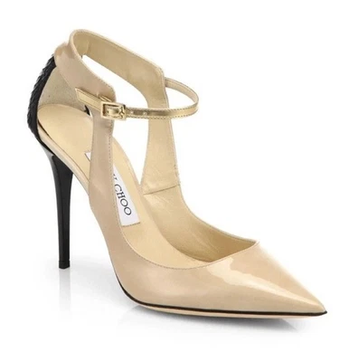 Jimmy Choo MYSTIC Black Nude GOLD Elaphe Snake Mary Jane PUMP EU 34 - image 1 of 4
