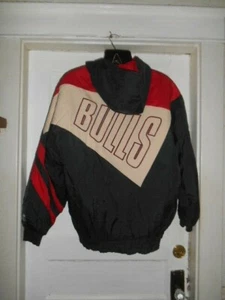 RARE VTG 90's Logo 7 Chicago Bulls Banner NBA Basketball Puffer Jacket sz L GUC - Picture 1 of 12