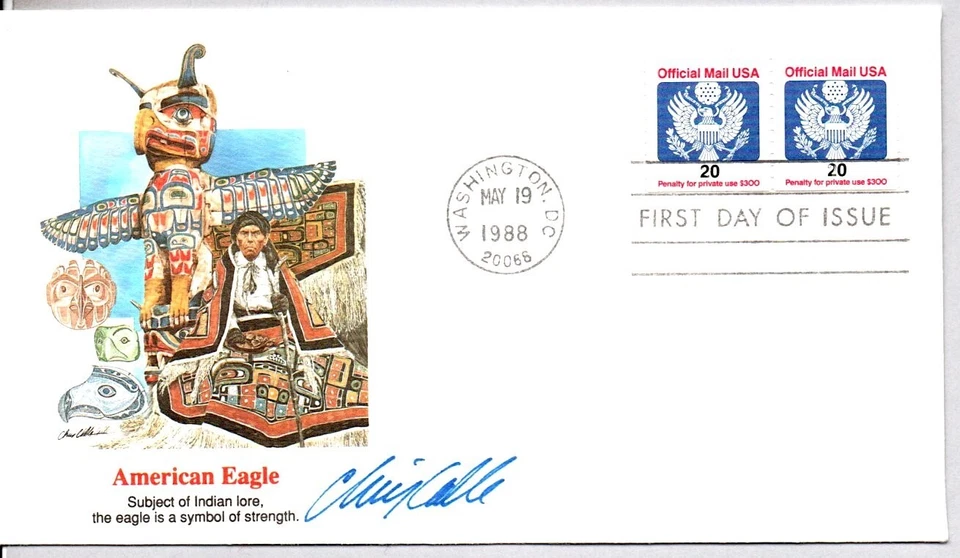 #O138b OFFICIAL MAIL E EAGLE STAMP DESIGNER CHRIS CALLE SIGNED FLEETWOOD FDC - Image 1 of 1