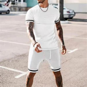 Men Athletic Tracksuit Short Sleeve Shirt Shorts Set 2 Piece Outfits Sportswear - Picture 1 of 9