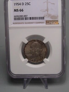 BU Gem Toned 1954-D Silver Washington Quarter NGC MS66 - Picture 1 of 8