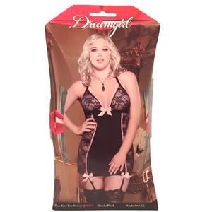 Dreamgirl Lace Halter Garter Slip One Size Queen Black/Pink Style 8662X NIB - Picture 1 of 6