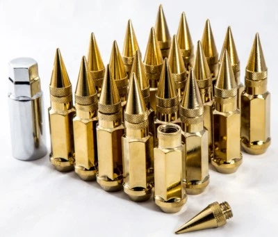 AodHan XT92 12X1.25 冷钢钉凸耳螺母 (金色 20 件套 带钥匙) 92 毫米 — 第 1/3 张图片