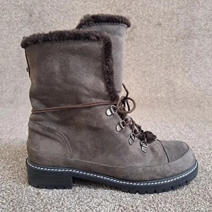 Stuart Weitzman Ankle Boots Grey 38 UK 5 Suede Leather Fur Lined Combat - Picture 1 of 11