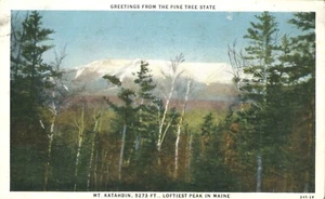 Greetings from Pine Tree State Mt Katahdin Loftiest Peak in Maine 1929 Postcard - Picture 1 of 2