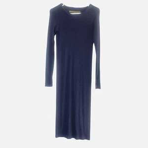 ENZA COSTA Women Ribbed Sweater Dress Round Neck Long Sleeves Sz S/M Blue Winter - Picture 1 of 14