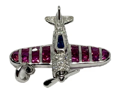 Magnificent Diamond Airplane Pendant ~ Natural Ruby and Sapphire **$5000** Value - Image 1 of 3