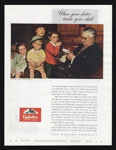 1943 Upjohn Fine Pharmaceuticals Since 1886 When Doctor Treats Child Print Ad - Bild 1 von 3