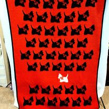 Vintage Biederlack Scottish Terrier Throw Blanket Red Black 71 X 52 West Germany