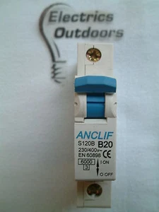 ANCLIF 20 AMP TYPE B 6 KA SINGLE POLE MCB CIRCUIT BREAKER 230V S120B BS EN 60898 - Picture 1 of 1