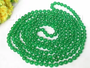 AAAA Long natural 50" 8mm round healthy green jade beads necklace j8042 - Picture 1 of 3