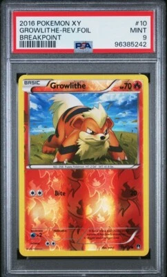 PSA 9 Mint 2016 Pokemon XY Breakpoint Growlithe #10 Reverse Holo Foil - Image 1 of 2