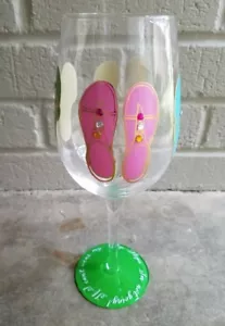 Weinglas Flip Flop handbemalt Sommer 18 Unzen Frühling tropisch Geschenk - Bild 1 von 4
