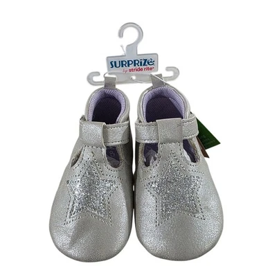 Surprize by Stride Rite Baby Shoes 6-12M Silver Glitter Star Prewalker Stage 1 - Image 1 of 4