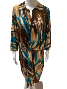 EVA VARRO Neu mit Etikett mehrfarbiger Kragen Langarm elastisch LARGE Kleid mit Taschen NEU - Bild 1 von 8