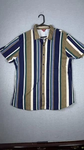 Guess Los Angeles Shirt Mens XL Blue Green Striped Short Sleeve Button Up Casual - Picture 1 of 6