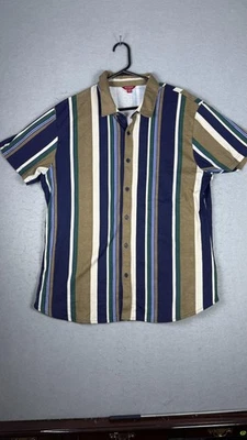 Guess Los Angeles Shirt Mens XL Blue Green Striped Short Sleeve Button Up Casual - Image 1 of 4